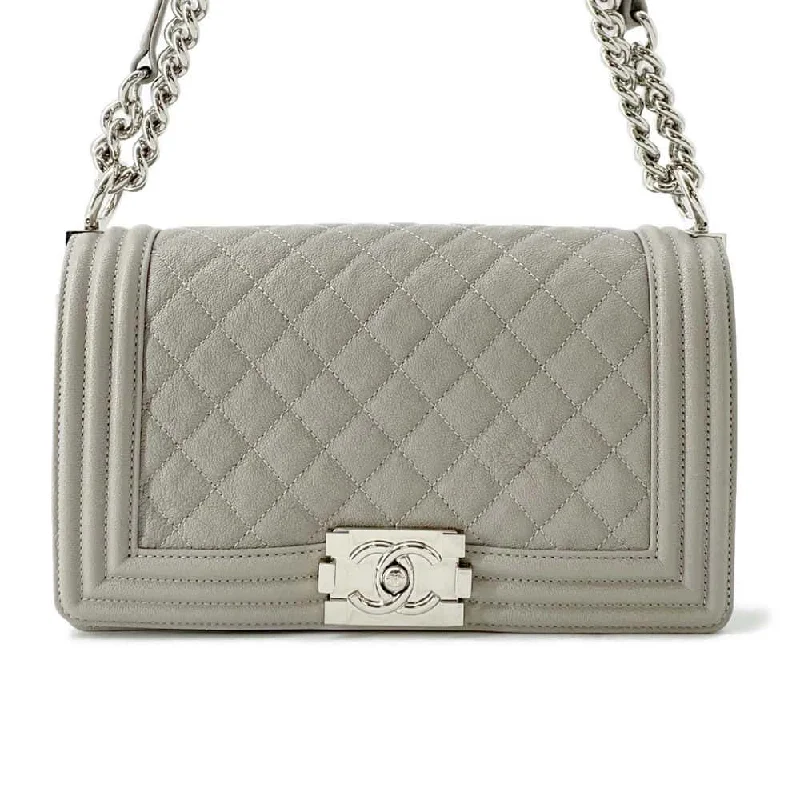 CHANEL Boy Chanel ChainShoulder Gray A67086 Caviar Leather Size 25