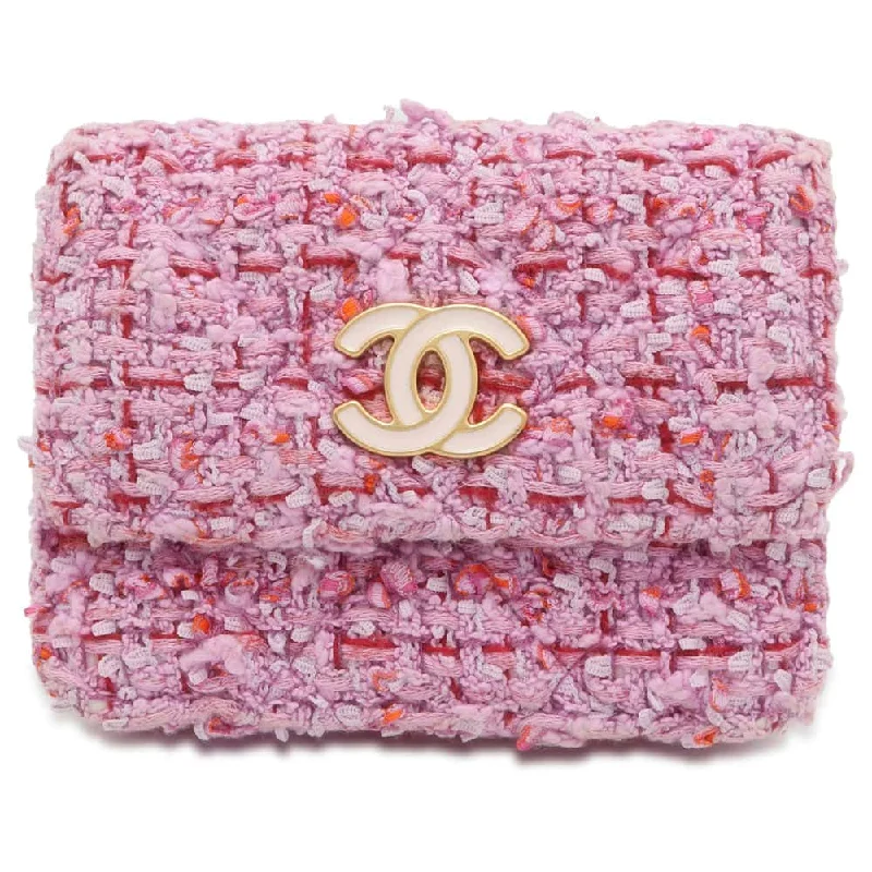 CHANEL Chain wallet Pink Tweed