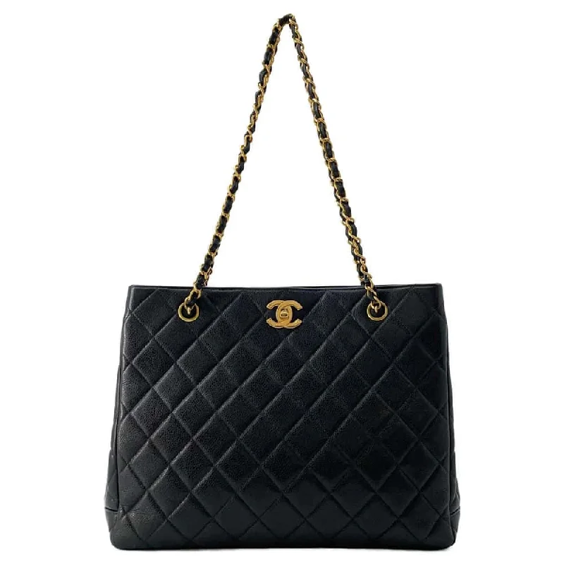 CHANEL Matelasse Chain Tote Black Caviar Leather