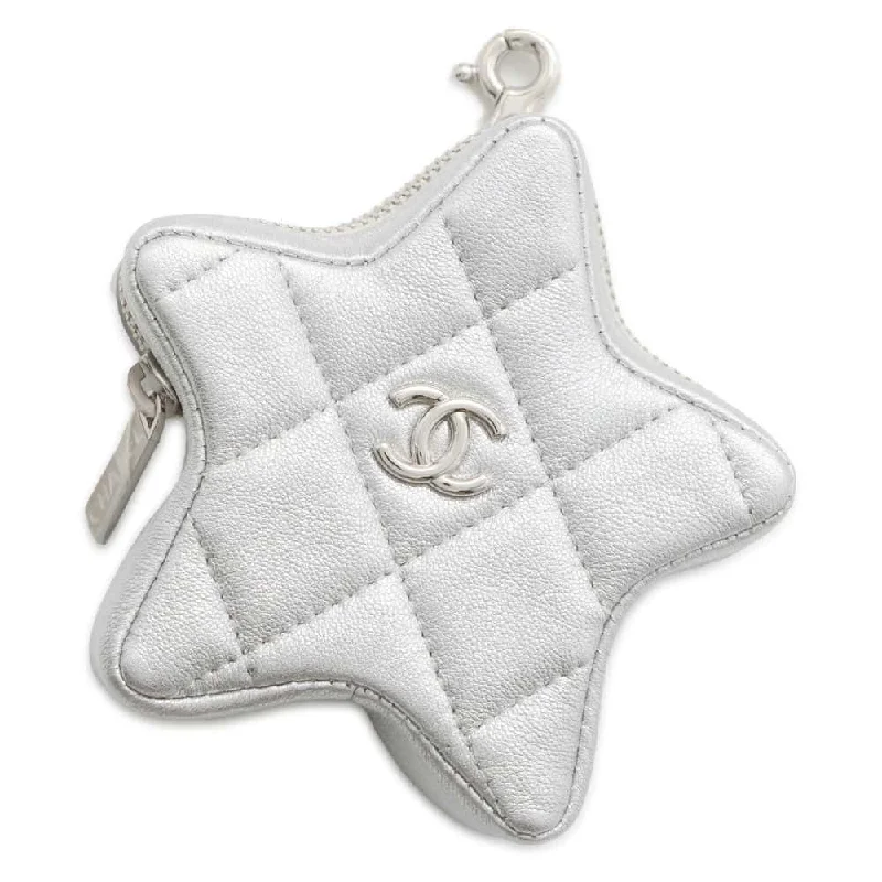 CHANEL Star motif coin purse Silver Lambskin