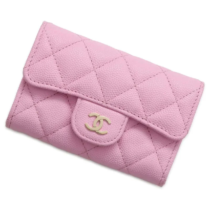 CHANEL Matelasse Classic Flap Card Case Pink AP0214 Caviar Leather