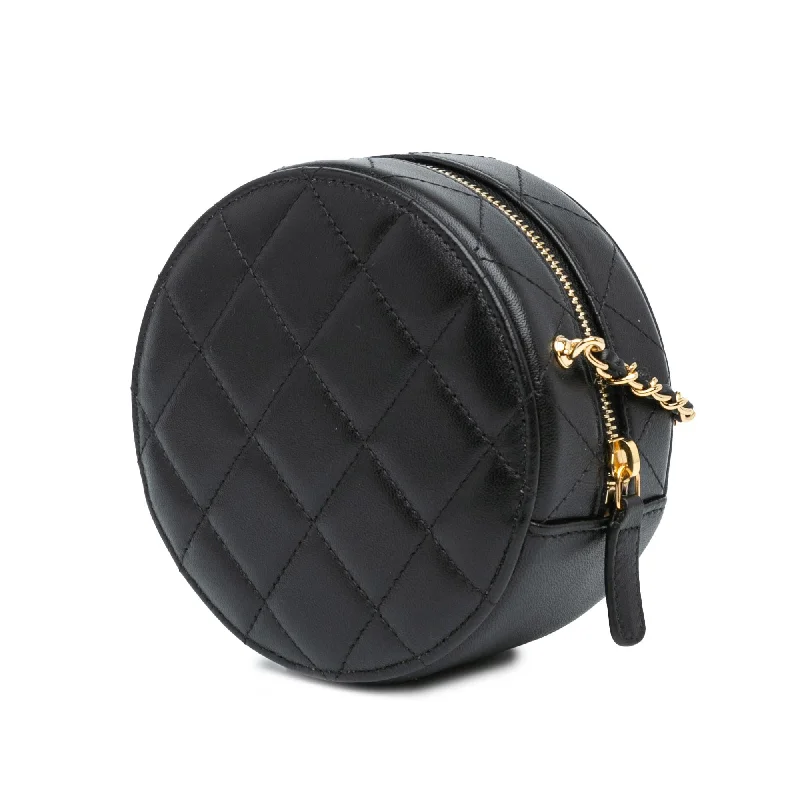 Chanel Mini Lambskin Golden Plate Round Clutch with Chain (WiHX9Q)