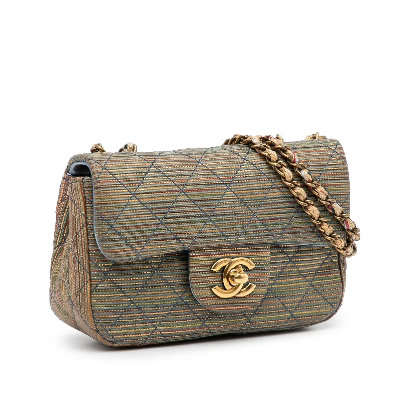 Chanel Mini Metallic Woven Raffia Classic Square Single Flap (uhzvVf)