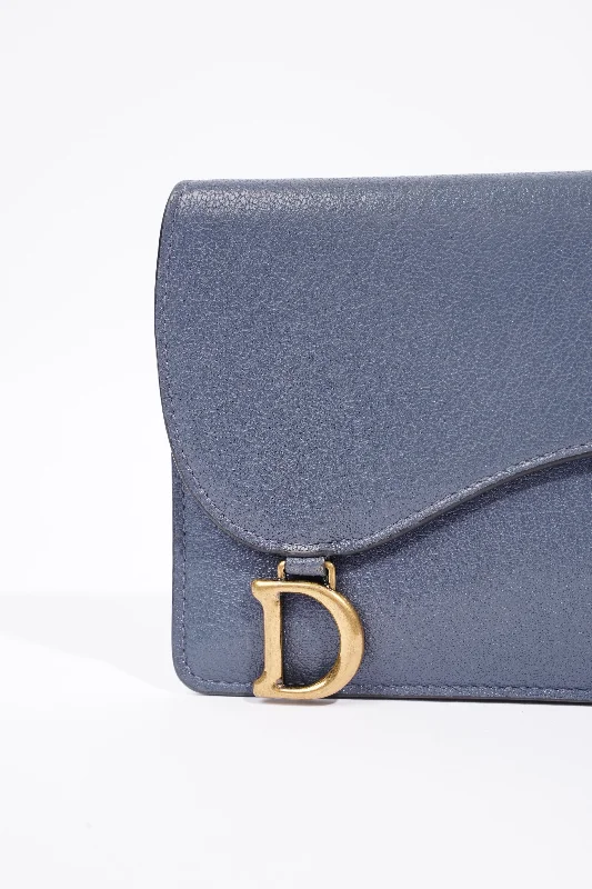 Christian Dior Womens Saddle Card Holder Blue Leather Long