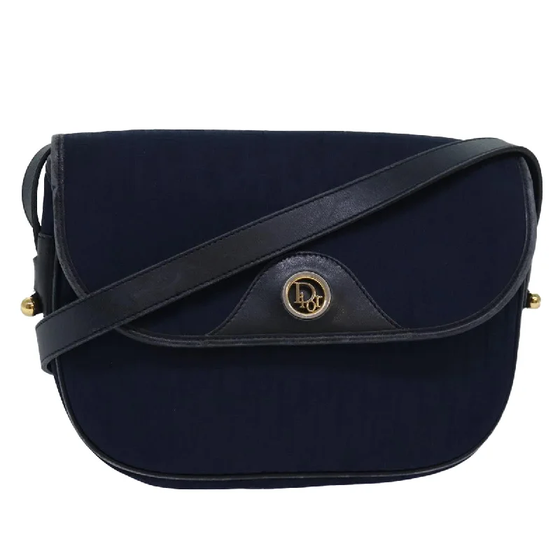 CHRISTIAN DIOR Trotter Canvas Shoulder Bag Navy Auth 81610