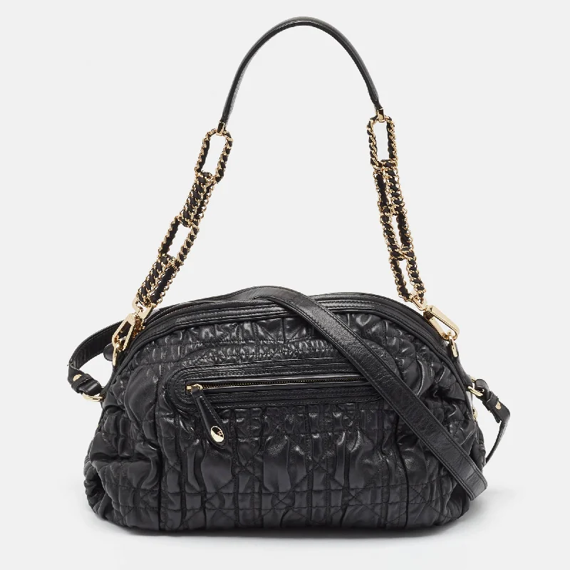 DIOR Black Cannage Gaufre Leather Delices Shoulder Bag