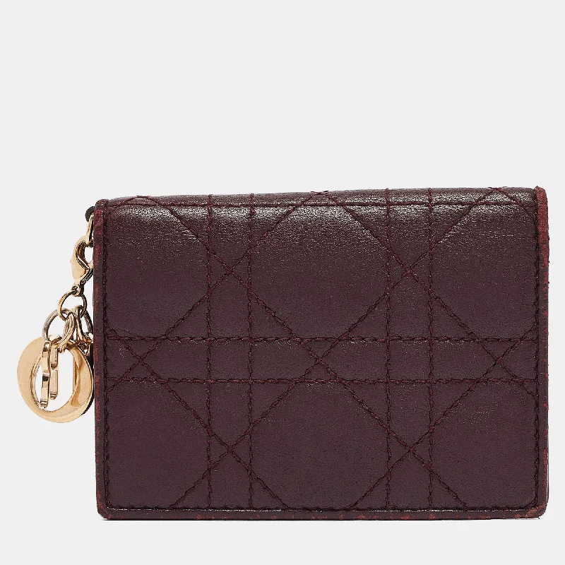 DIOR Burgundy Cannage Leather Lady  Card Holder