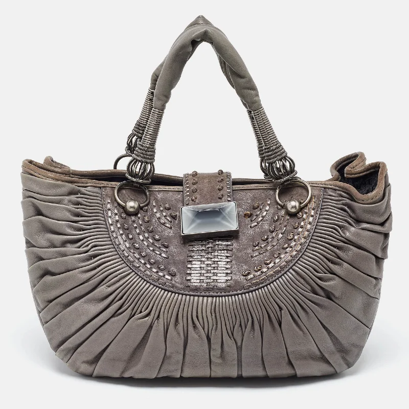 DIOR Grey Pleated Leather Plisse Tote