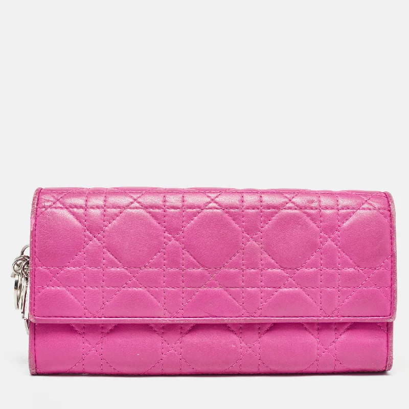 DIOR Pink Cannage Leather Lady  Wallet on Chain