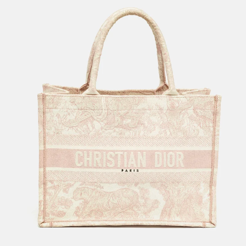 DIOR Pink Embroidery Canvas Medium Book Tote