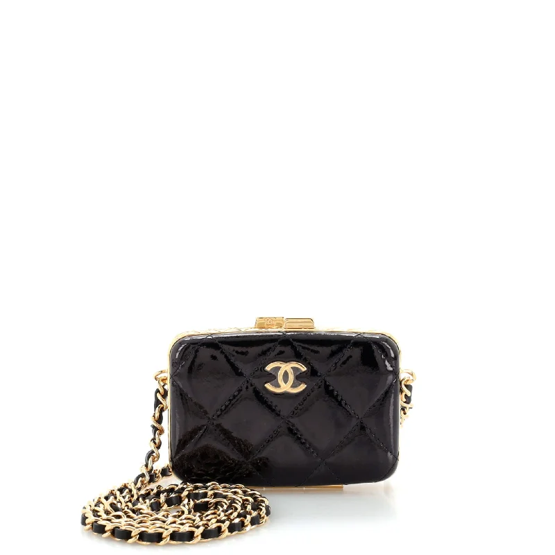 Framed Box Clutch with Chain Quilted Patent Mini