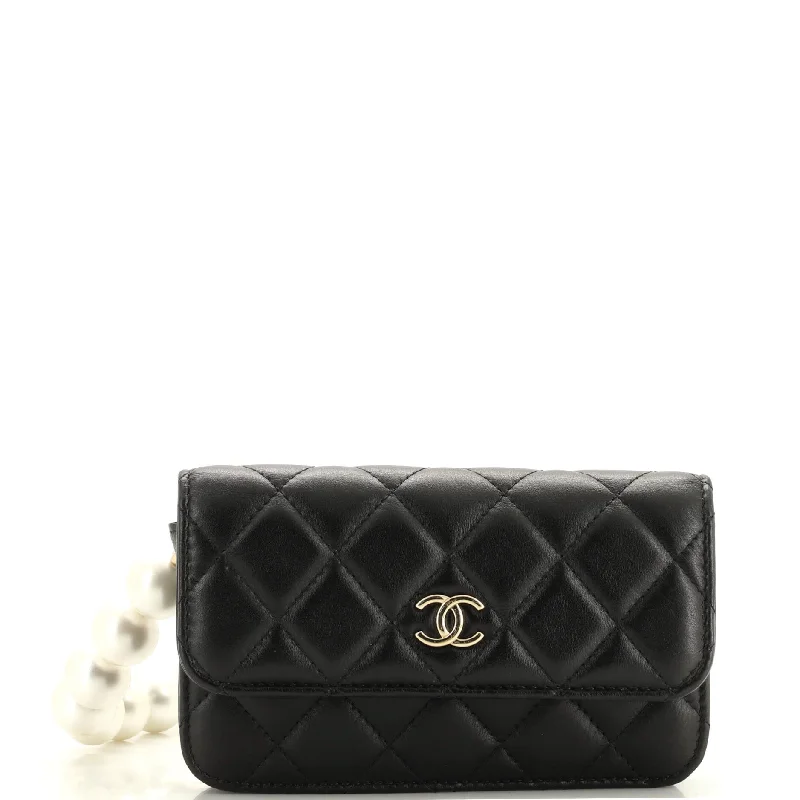 Pearl Strap Clutch with Chain Quilted Calfskin