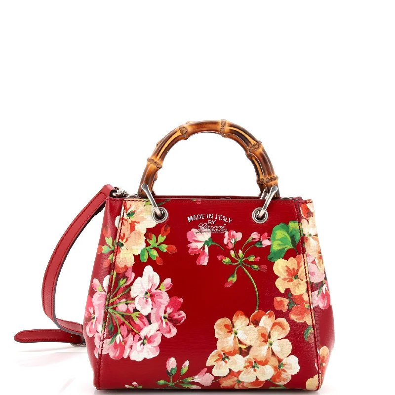 Bamboo Shopper Tote Blooms Print Leather Mini