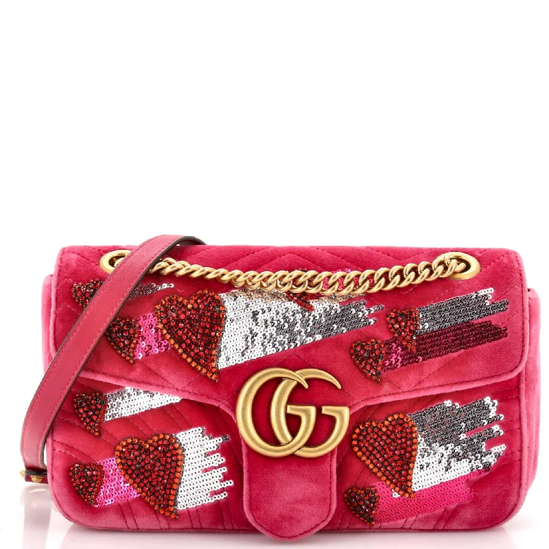 GG Marmont Flap Bag Crystal Embellished Matelasse Velvet Medium