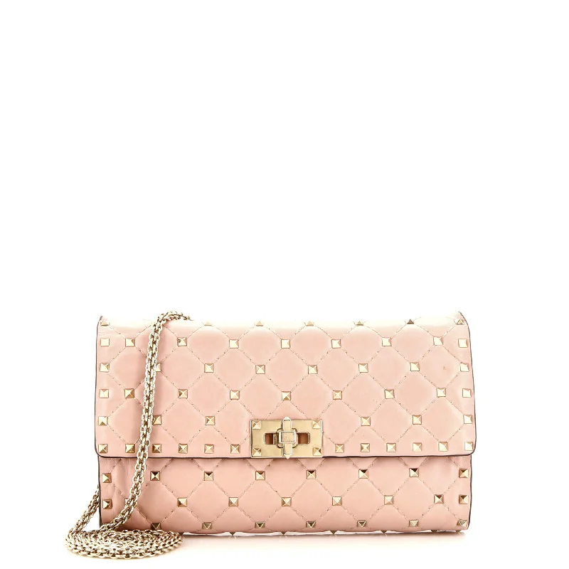 Rockstud Spike Wallet on Chain Quilted Leather Small